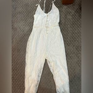 TRIXXI White Lace Spaghetti Strap Jumpsuit